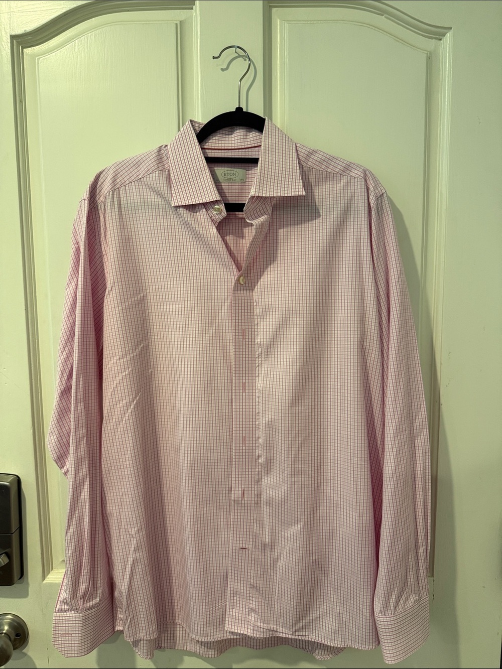 Eton Pink Windowpane Check Dress Shirt - Spread Collar 44, 17.5